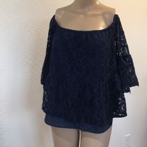Ana blue off shoulder lace layered shirt